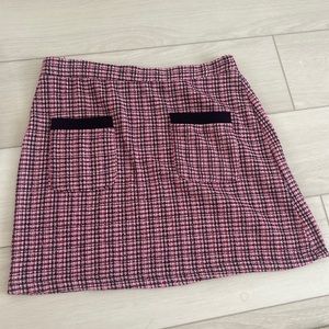 Zara Pink Black Tweed Pocket Stretch Mini Skirt